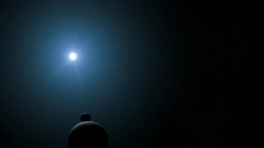 a person standing in front of a bright light, cg society contest winner, space art, dark blue planet, smooth surface render, giant star, instagram post