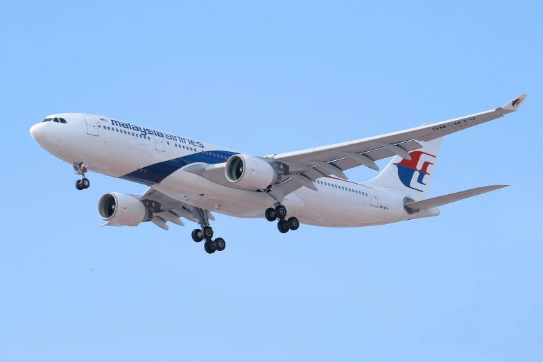 a large jetliner flying through a blue sky, a picture, by Bernardino Mei, hurufiyya, slide show, malaysian, thumbnail, high quality image