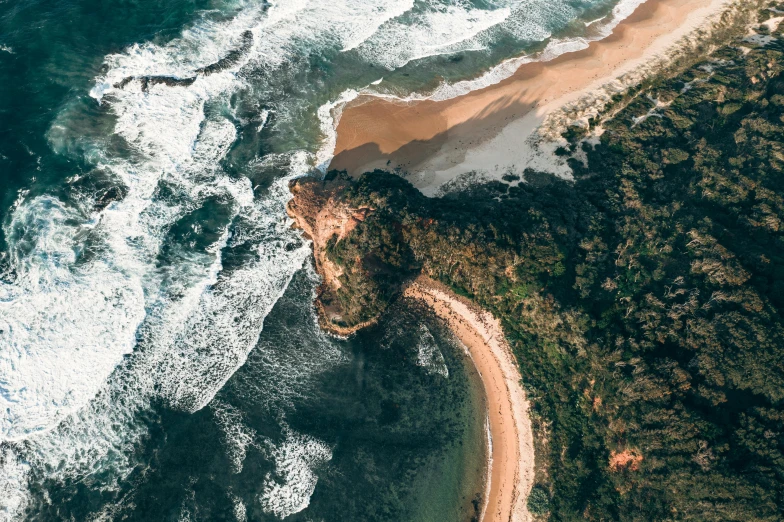 a large body of water next to a sandy beach, by Daniel Lieske, pexels contest winner, airborne view, lachlan bailey, detailed trees and cliffs, thumbnail