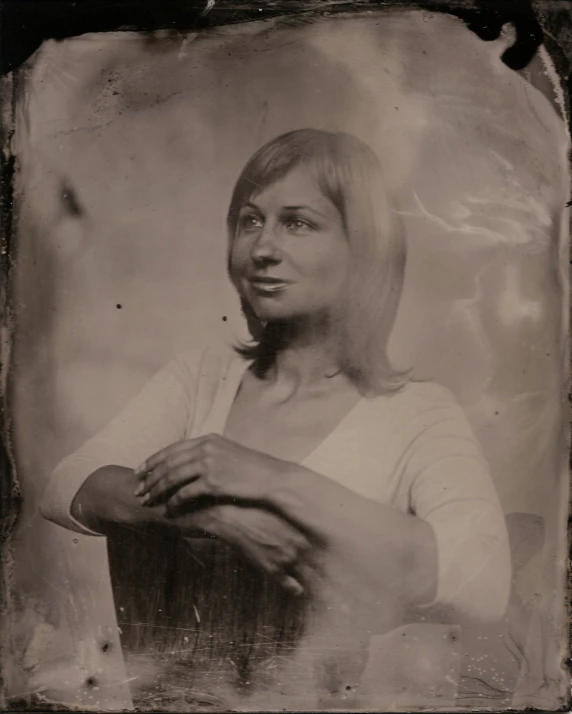 a black and white photo of a woman, a black and white photo, wetplate, proud smirk, prideful look, translucent skin