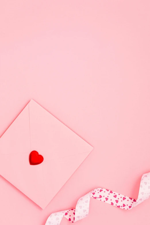 a pink envelope with a red heart on a pink background, by Julia Pishtar, trending on unsplash, square, candy decorations, 15081959 21121991 01012000 4k, carson ellis