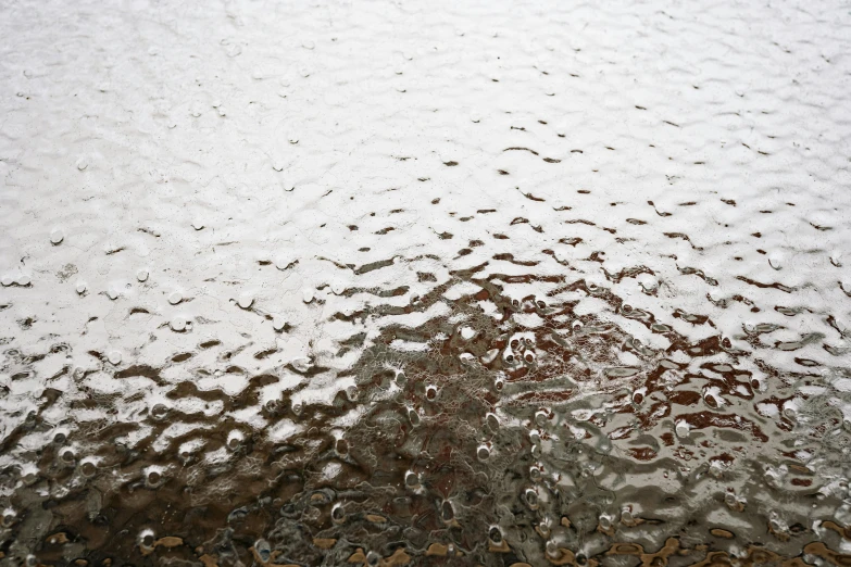 a red fire hydrant sitting in the middle of a puddle of water, an album cover, inspired by Vija Celmins, unsplash, lyrical abstraction, fish scales, grey skies rain, texture detail, clear glass