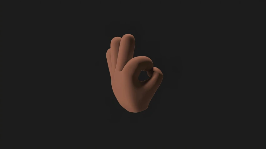 a hand making an ok sign on a black background, zbrush central, emoji, ( brown skin ), monochrome 3 d model, medium poly