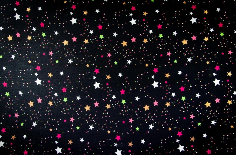 a black background with multicolored stars, inspired by Peter Alexander Hay, papier colle, h 9 6 0, girly, carnival