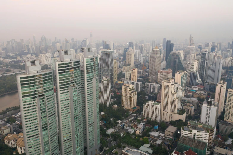 a view of a city from the top of a building, bangkok, air pollution, pizza skyscrapers, insanly detailed