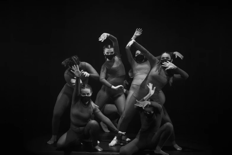 a group of dancers posing for a black and white photo, unsplash, figuration libre, artwork, 8k octan photo, performance, shot on iphone 1 3 pro max