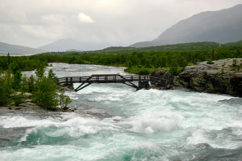 a bridge over a river on a cloudy day, inspired by Johan Christian Dahl, pexels contest winner, hurufiyya, whirlpool, glacier, a wooden, youtube thumbnail