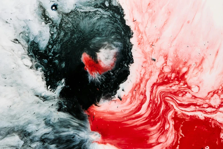 a close up of a black and red painting, inspired by Shōzō Shimamoto, pexels contest winner, ferrofluid oceans, unsplash 4k, red white and black, instagram post