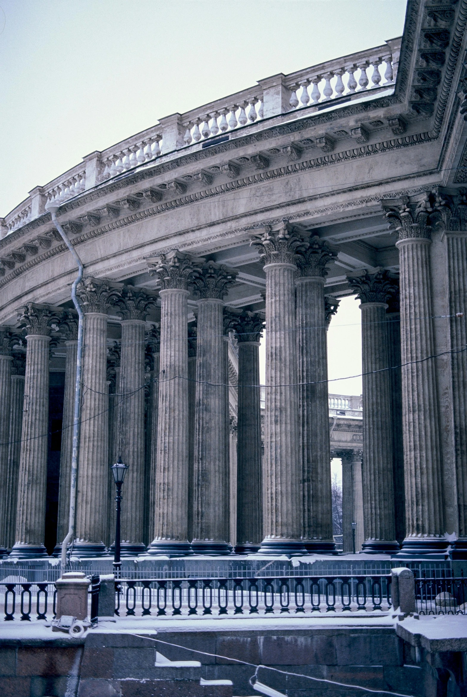 there is snow on the ground in front of a building, flickr, neoclassicism, giant towering pillars, photo taken on fujifilm superia, russian architecture, pantheon