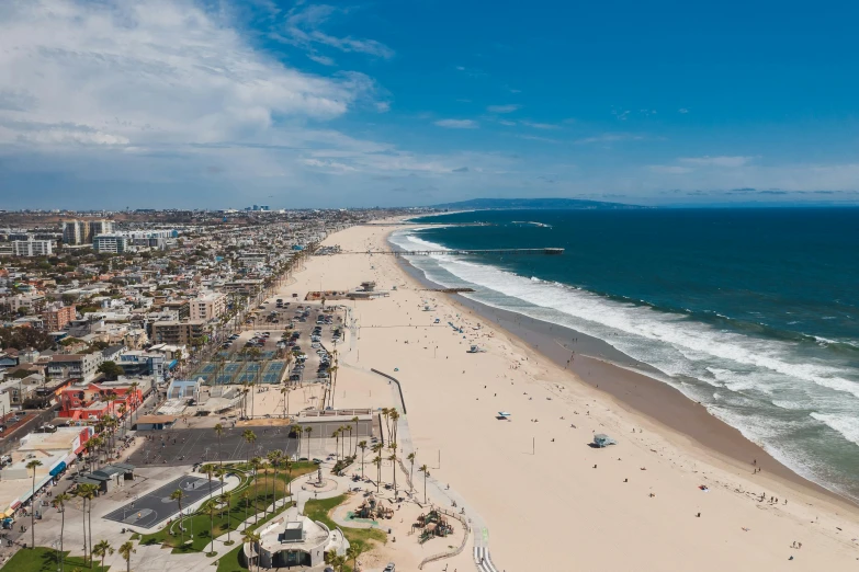 a beach filled with lots of people next to the ocean, by Carey Morris, unsplash contest winner, renaissance, helicopter footage over city, long beach background, background image