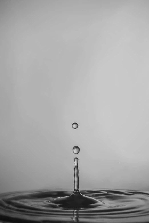 a black and white photo of a drop of water, unsplash, minimalism, portrait of tall, minimal contraption, bubbles rising, ffffound