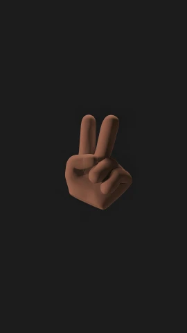a hand making a peace sign on a black background, an album cover, voxelart, brown, high quality photo, character icon