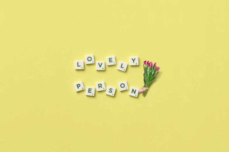 flowers and letters spelling lovely person on a yellow background, pexels, letterism, perfectly tileable, background image, ffffound, lovern kindzierski