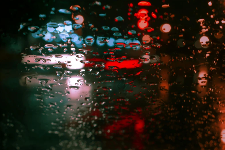 rain drops on the windshield of a car at night, inspired by Elsa Bleda, pexels contest winner, visual art, red and green tones, instagram post, red and blue black light, chillhop