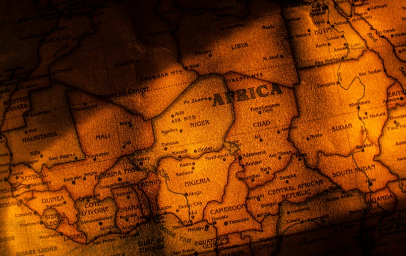 a close up of a map of africa, by Daniel Lieske, pexels, warm light, steam workshop maps, chad, high class