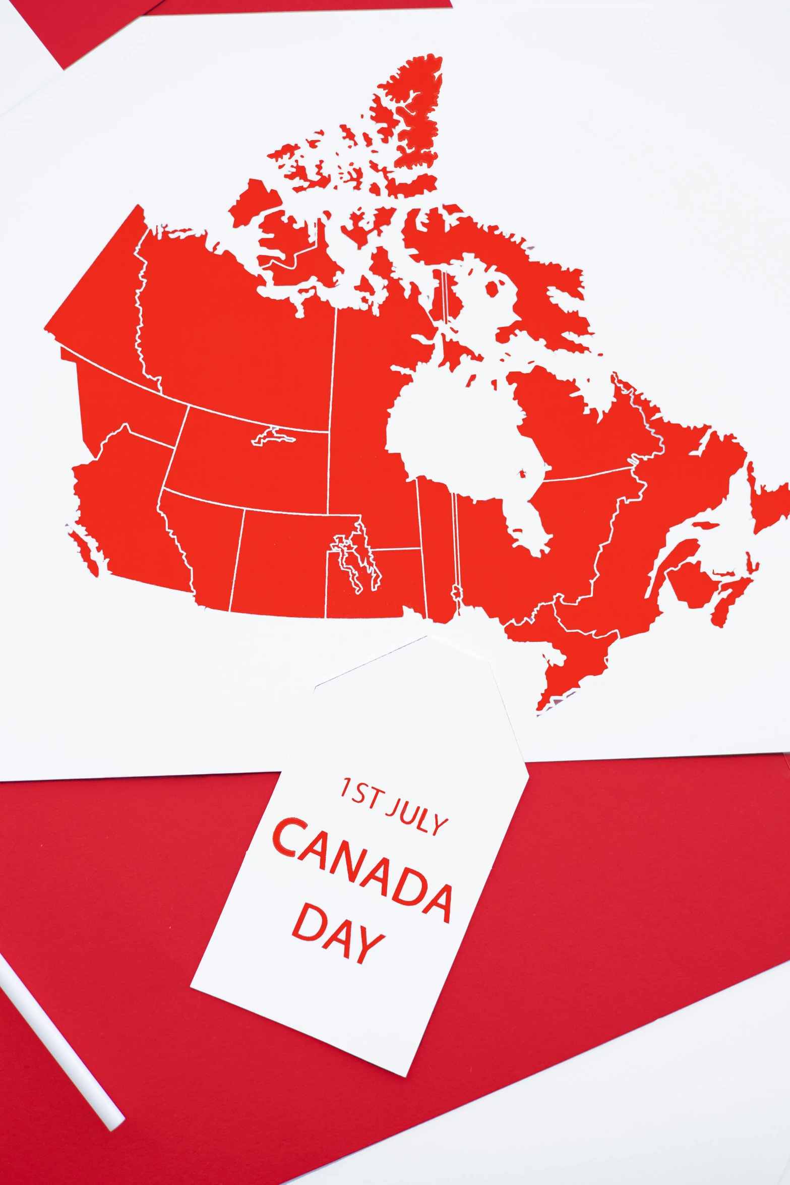 a piece of paper with a map of canada on it, by Julia Pishtar, shutterstock contest winner, happening, x - day, red and white, good day, greeting card