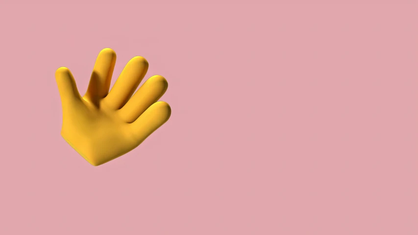 a pair of yellow gloves on a pink background, a 3D render, by Lisa Milroy, trending on pexels, plasticien, hand with five fingers, animation character, palm, mustard