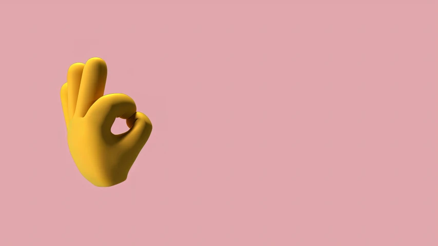 a yellow hand making an ok sign on a pink background, inspired by Mike Winkelmann, trending on pexels, 3 d print, 3d animated, lovecratian, cute! c4d
