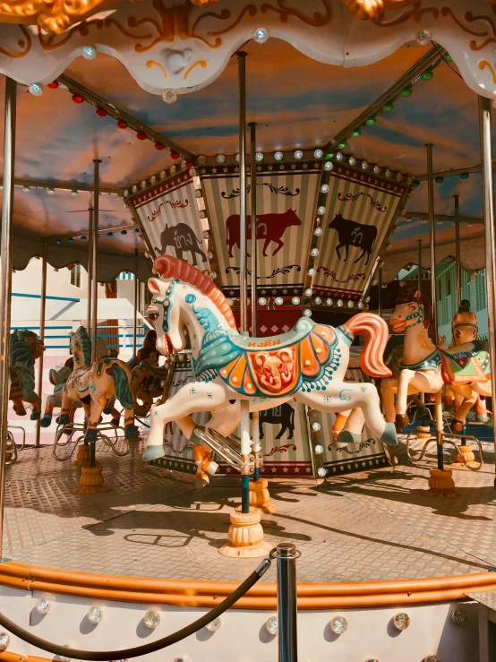 a close up of a horse on a carousel, a colorized photo, pexels contest winner, 🚿🗝📝, an amusement park in old egypt, arcade game, carriages with horses