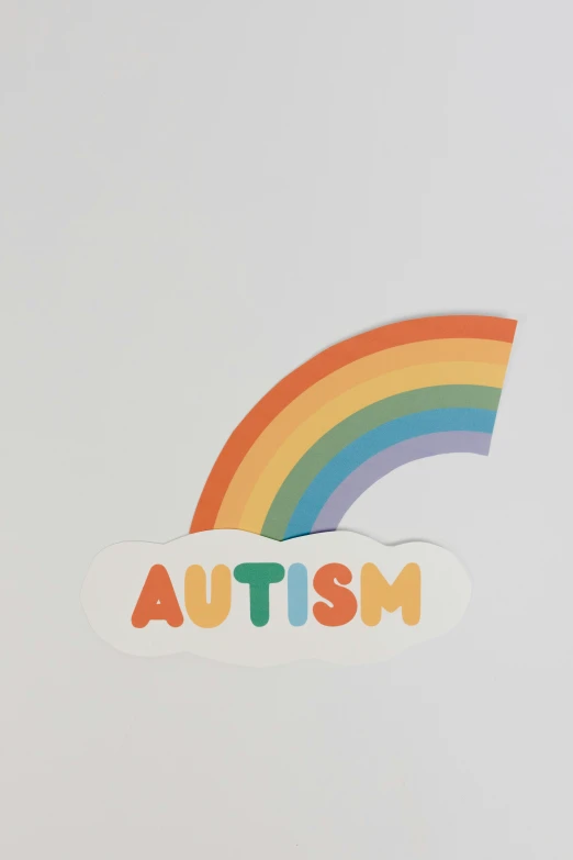 a rainbow sticker with the word autism on it, toyism, asset on grey background, damien tran, white bg, anthroposcen