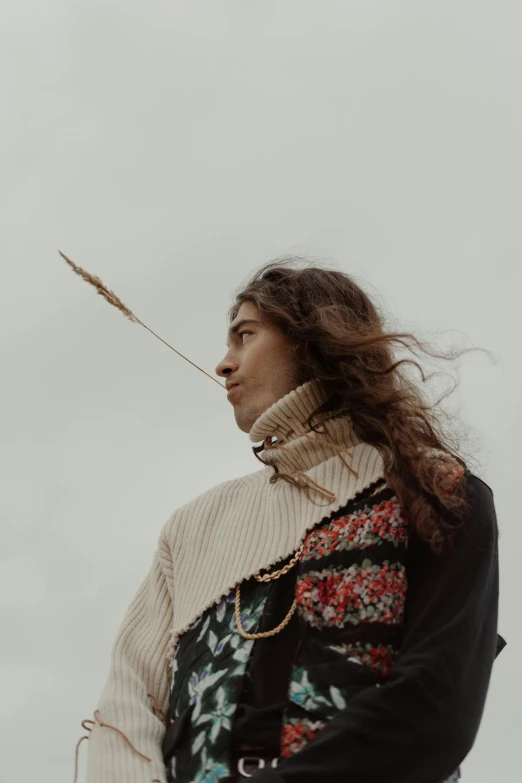 a woman flying a kite on a cloudy day, an album cover, trending on pexels, renaissance, wearing turtleneck, androgyny, nadav kander, profile pic