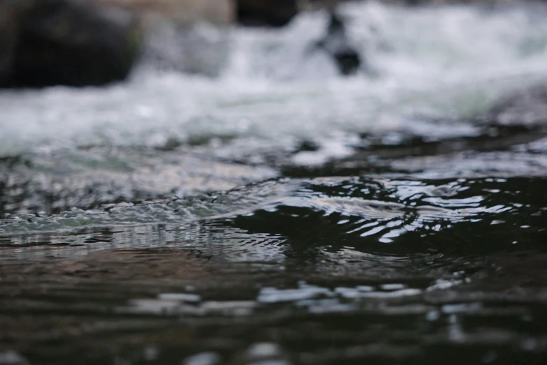 a close up of water with rocks in the background, a picture, unsplash, hurufiyya, thomas river, grey