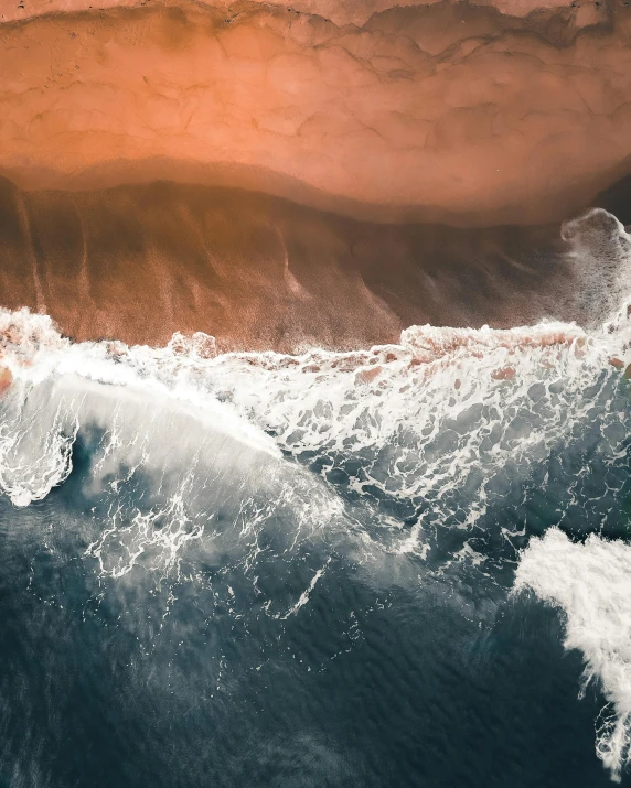 a man riding a surfboard on top of a wave, pexels contest winner, surrealism, mars aerial photography, both bright and earth colors, black sand, erosion algorithm landscape