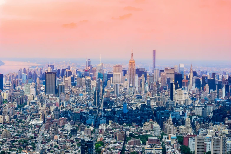 a view of a city from the top of a building, golden hour in manhattan, jen atkin, multicoloured, landscape photo