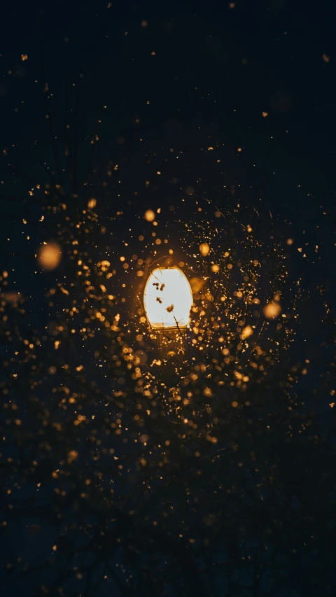 a light that is on in the dark, an album cover, by Attila Meszlenyi, pexels contest winner, scattered golden flakes, halloween, unsplash 4k, dim lantern