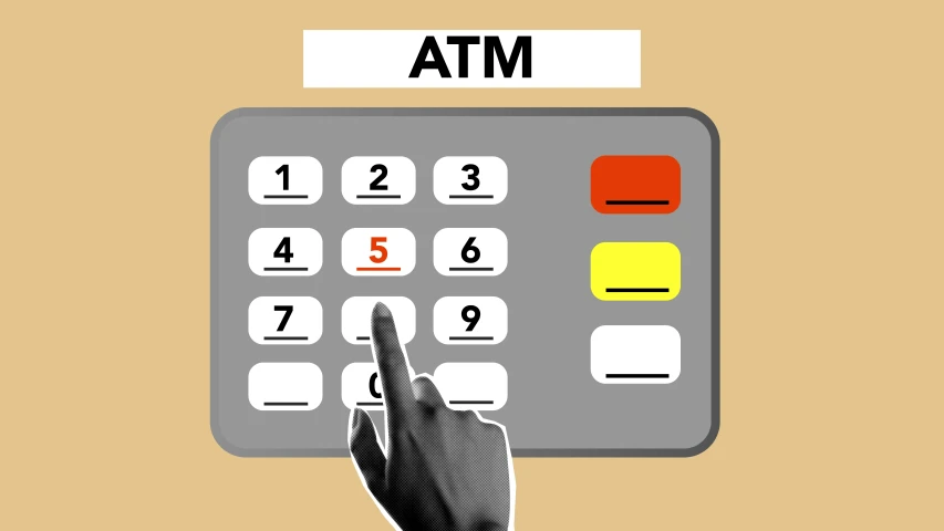 a hand pressing a button on an atm machine, a digital rendering, by Meredith Dillman, les automatistes, vectorized, square, 000 — википедия, tutorial