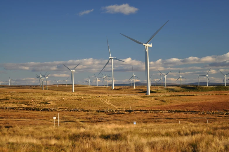 a group of wind turbines sitting on top of a dry grass field, by Carey Morris, pexels contest winner, te pae, twirls, aaaaaaaaaaaaaaaaaaaaaa, blue sky