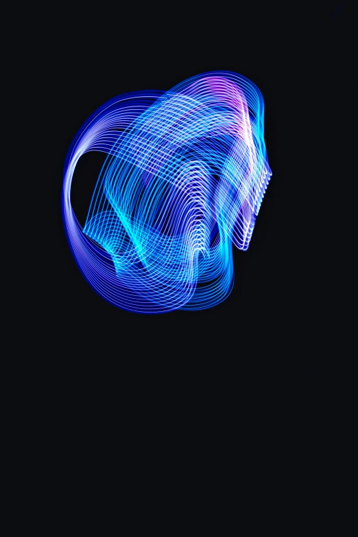 a blue and purple light painting on a black background, pexels, generative art, rounded lines, digital art - n 9, glowing head, compressed jpeg
