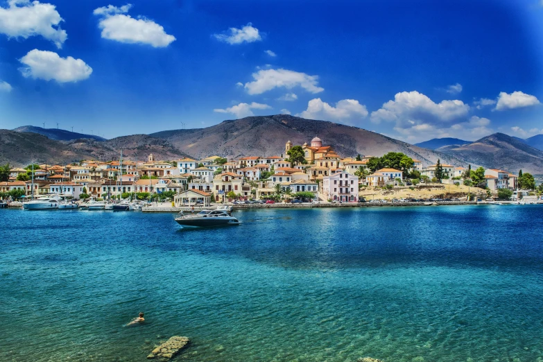 a large body of water with a bunch of boats in it, pexels contest winner, renaissance, greece, square, dreamy colors, island in the background