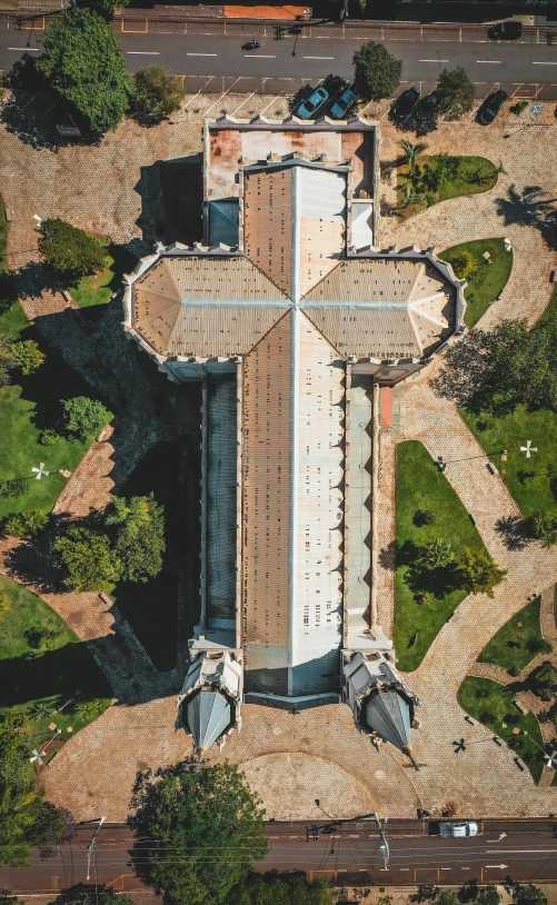 an aerial view of a church surrounded by trees, pexels contest winner, renaissance, symmetrical details, são paulo, high quality photo, high details photo