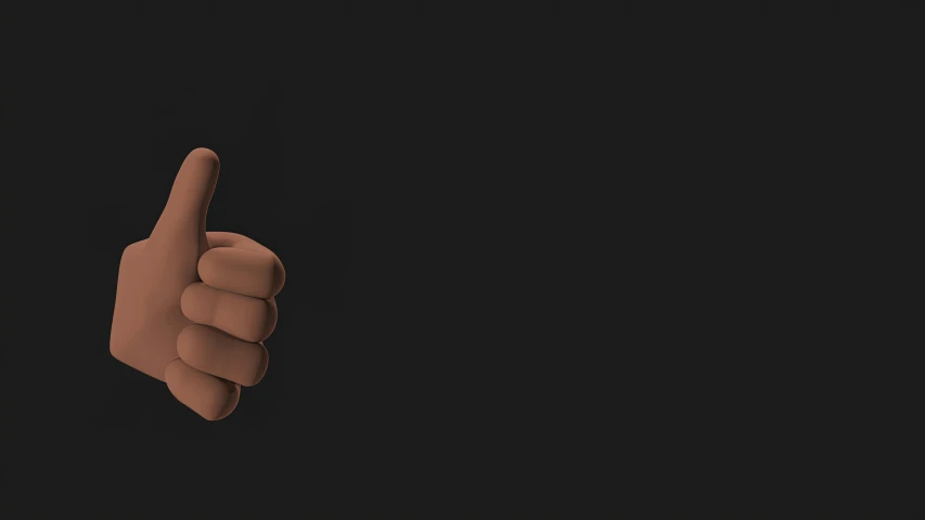 a hand with a thumb up on a black background, a 3D render, trending on zbrush central, background image, brown skin, cartoon image, cgsociety 8k