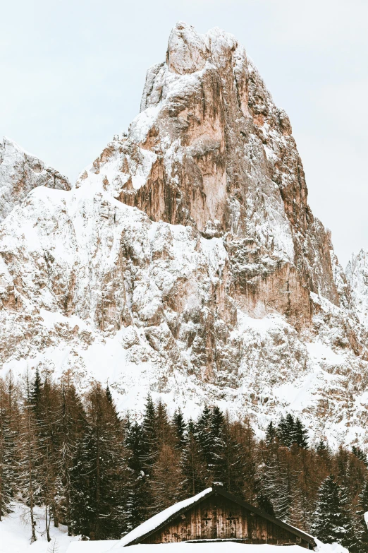 a group of people riding skis down a snow covered slope, by Coppo di Marcovaldo, trending on pexels, romanticism, tall stone spires, fine art print, panorama, trees and cliffs