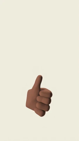 a close up of a person's hand giving a thumbs up, by Nyuju Stumpy Brown, figuration libre, 3d minimalistic, brown color, courtesy of moma, hegre