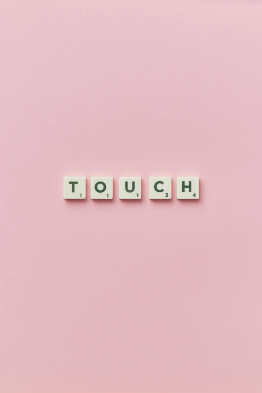 the word touch spelled in scrabbles on a pink background, by Anna Boch, trending on unsplash, conceptual art, ffffound, tatsuro kiuchi, 5 0 s aesthetic, 1 8 6 0 s