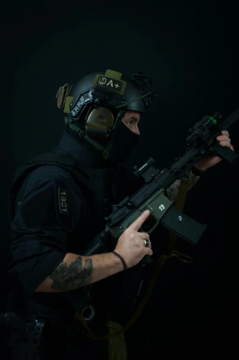 a man in a gas mask holding a rifle, a portrait, by Jason Felix, reddit, multicam uniform, profile image, scar, official product photo