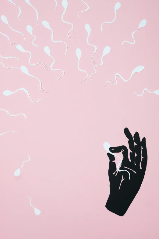 a hand holding a pill with a lot of sperms coming out of it, by Rachel Reckitt, trending on pexels, conceptual art, siluettes, pregnancy, karim rashid, panel