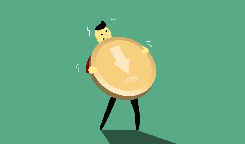 a man carrying a large coin with an arrow on it, a cartoon, inspired by Emiliano Ponzi, trending on pixabay, illustration of to pout, head down, vector. 8 k, gold