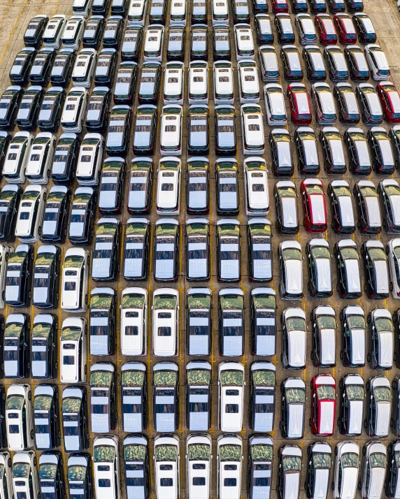 a large number of cars parked in a parking lot, by Daniel Gelon, full pallet image, square, overview, ready - made