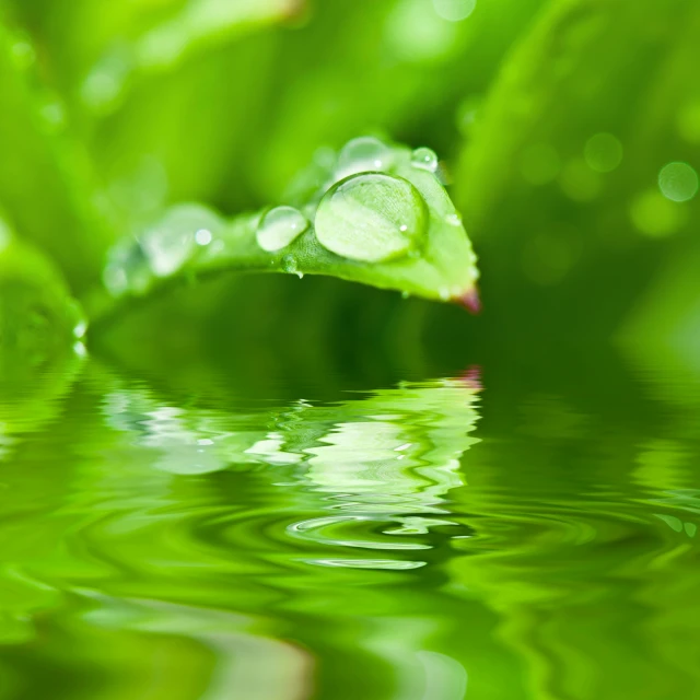 a close up of a leaf with water droplets on it, by Jan Rustem, pixabay, renaissance, avatar image, green waters, grass - like, shallow depth of field hdr 8 k