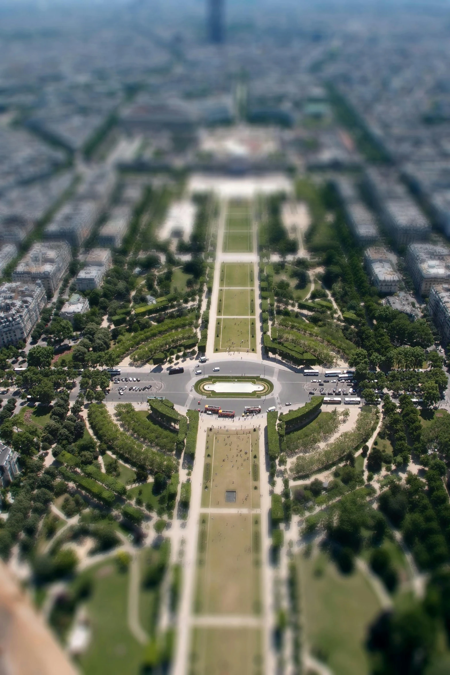 a view of the eiffel tower from the top of the eiffel tower, a tilt shift photo, happening, square, french garden, pentagon, medium-shot