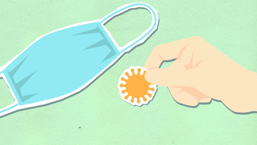 a hand holding a piece of paper with a face mask on it, an illustration of, suns, effervescent, made of plastic, wikihow