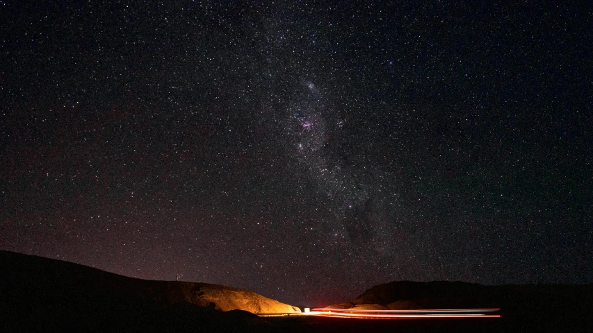 a long exposure photograph of the night sky, by Daniel Seghers, pexels contest winner, desert highway, stars and planets visible, chile, illustration