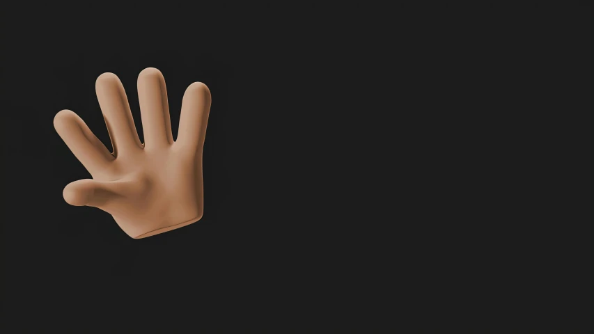 a close up of a person's hand on a black background, by Andrei Kolkoutine, unsplash, 3 d cartoon, emoji, brown body, four fingers maximum