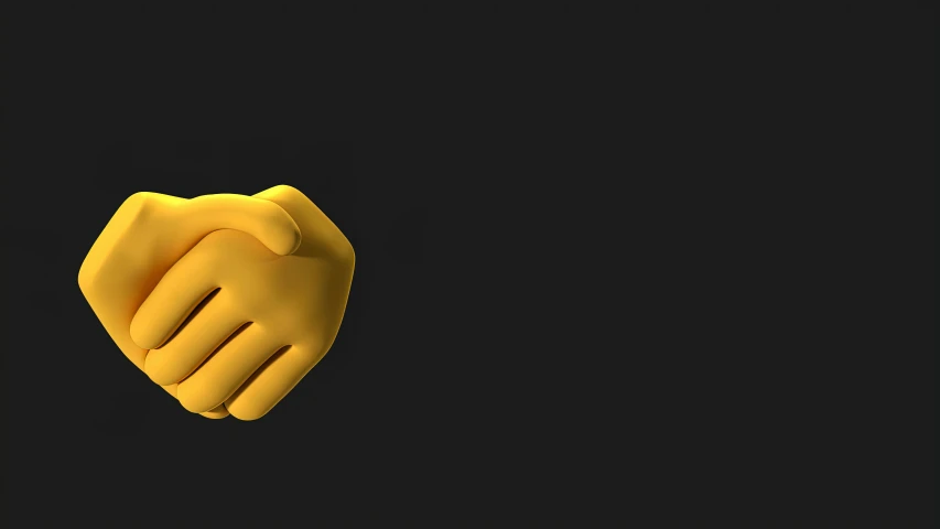 a close up of a yellow glove on a black background, a 3D render, by Alexis Grimou, trending on polycount, synthetism, holding hands, pacman, greeting hand on head, holding a staff