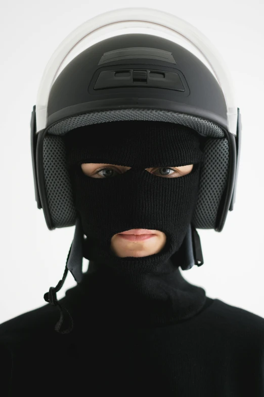 a close up of a person wearing a helmet, inspired by Zhu Da, featured on reddit, neo-dada, balaclava covering face, theft, ultra high res, f 1