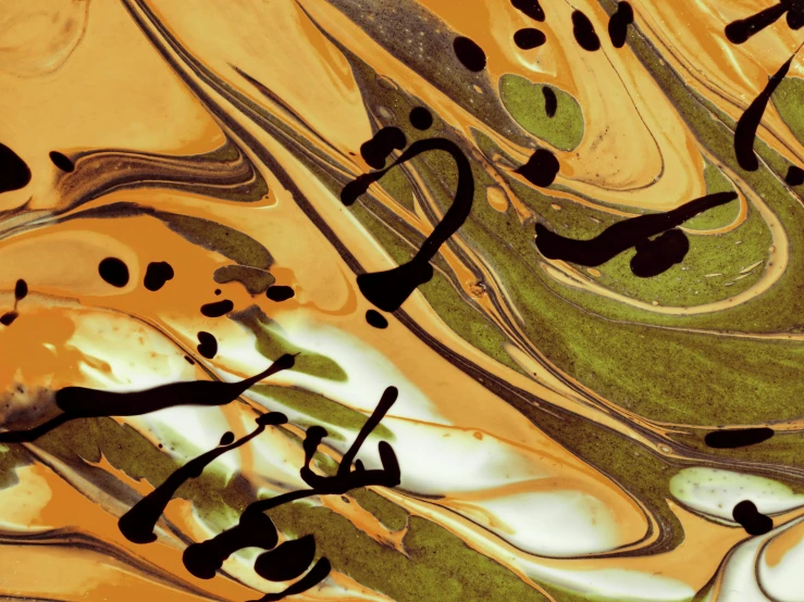 a close up of a painting with musical notes on it, an album cover, inspired by Sohrab Sepehri, lyrical abstraction, caramel, marbling, green and brown tones, arabic pronunciation: [kaʕ.bah])